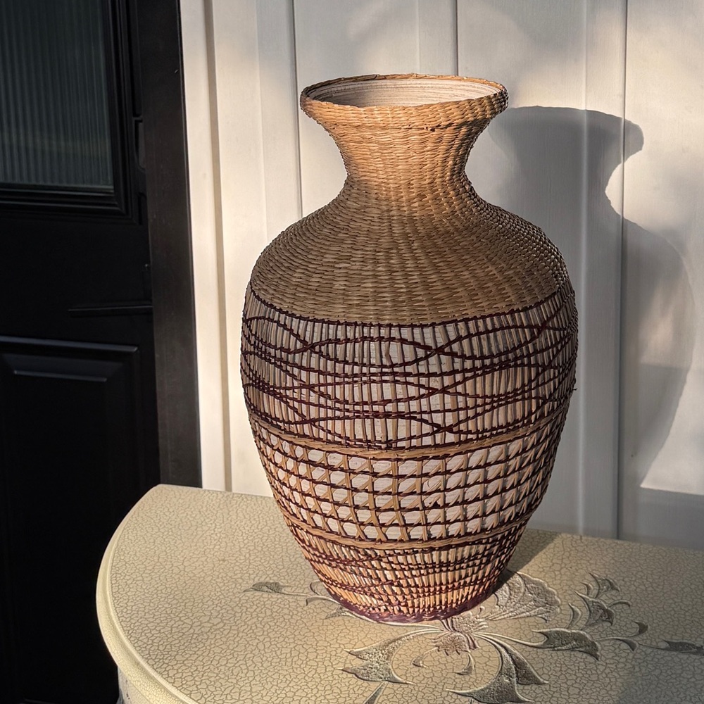 Woven Rattan Vase - Natural and Brown